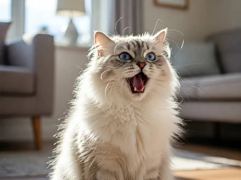 Female Cat Princess Meowing while sitting.